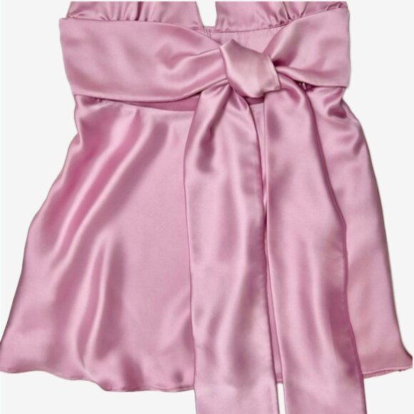 Zara Pink Satin Halter Mini Dress L Bow Waist A-Line Cocktail Party - Picture 11 of 16